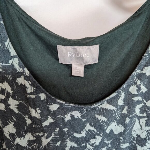 RYLLACE Jersey Knit Green Dress 1X Pockets Stretch Waist Ruched Shoulder SOFT - Picture 3 of 11